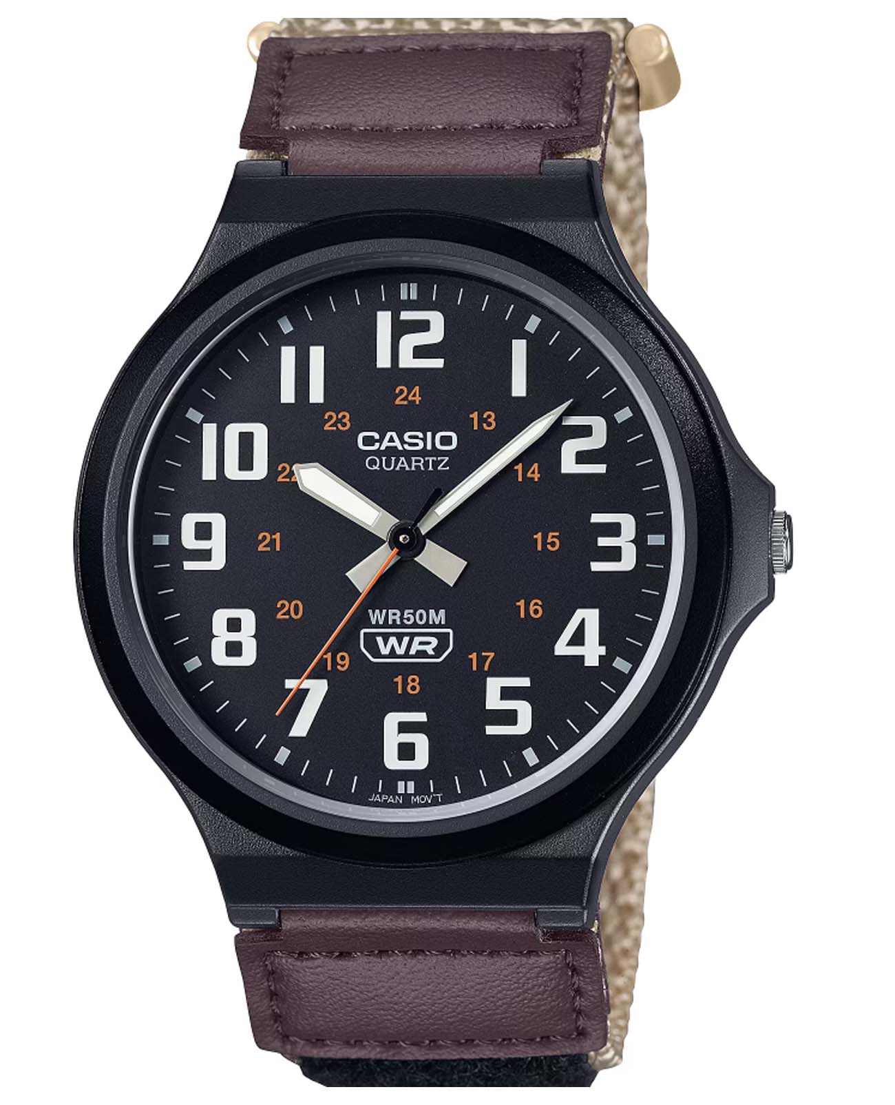 Casio Casio Collection MW-240B-5BVDF  MW-240B-5BVDF кварцевые мужские часы черный циферблат, браслет тканевый — вид спереди